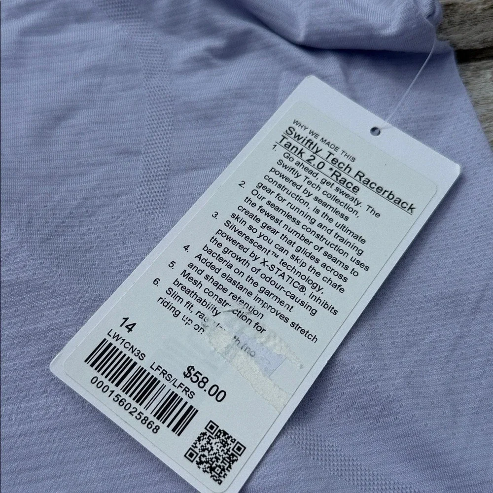 Lululemon Swiftly Tech Racerback Tank Top‎ purple Lavender Frost size 14 NWT